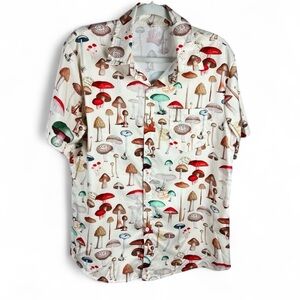 Vintage-Inspired Mushroom Print Button-Up Shirt S Gorpcore Goblin Cottagecore